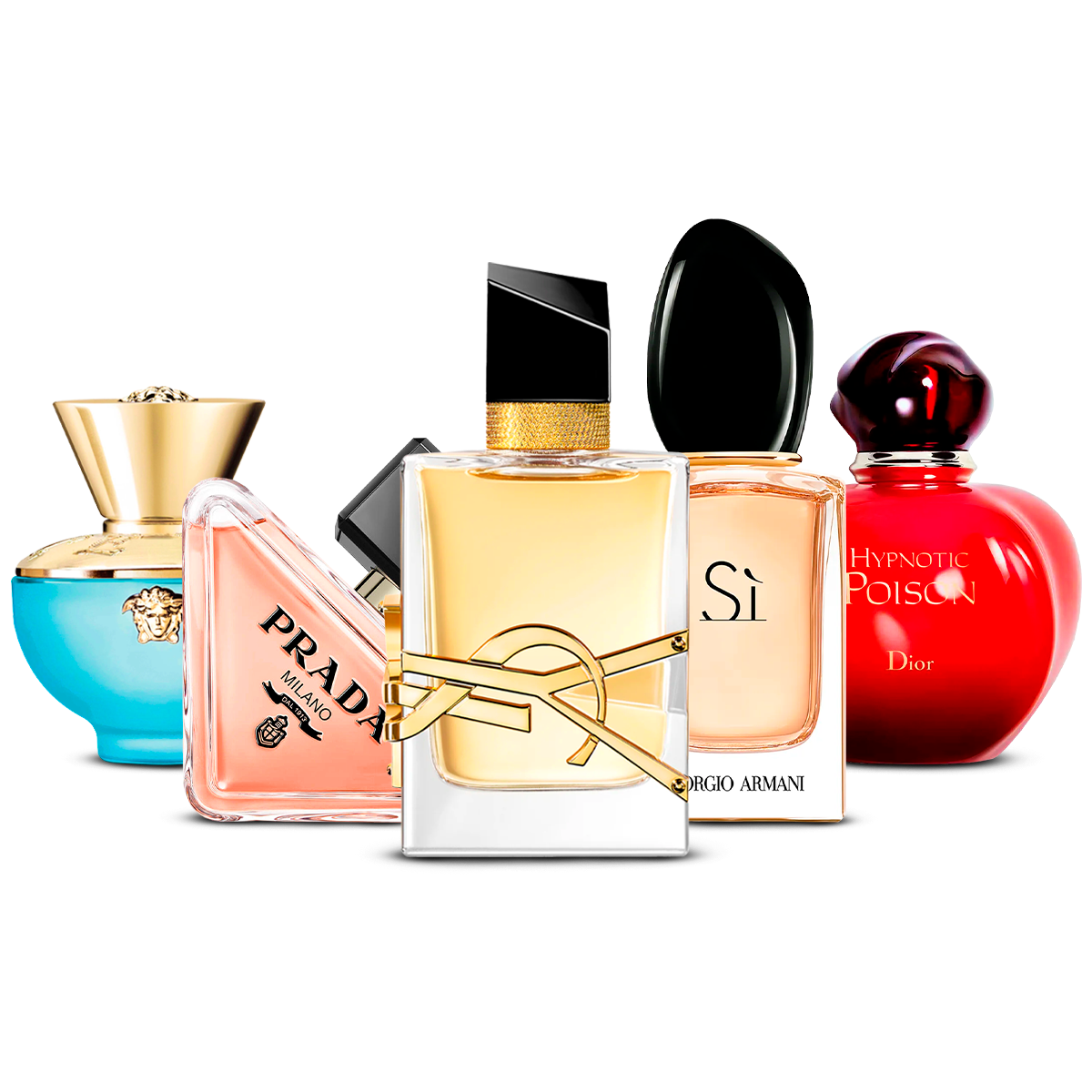 Zestaw 5 Perfum – Versace Dylan Turquoise, Prada Paradoxe, Yves Saint Laurent Libre, Giorgio Armani Sì i Dior Hypnotic Poison [100 ml każdy]