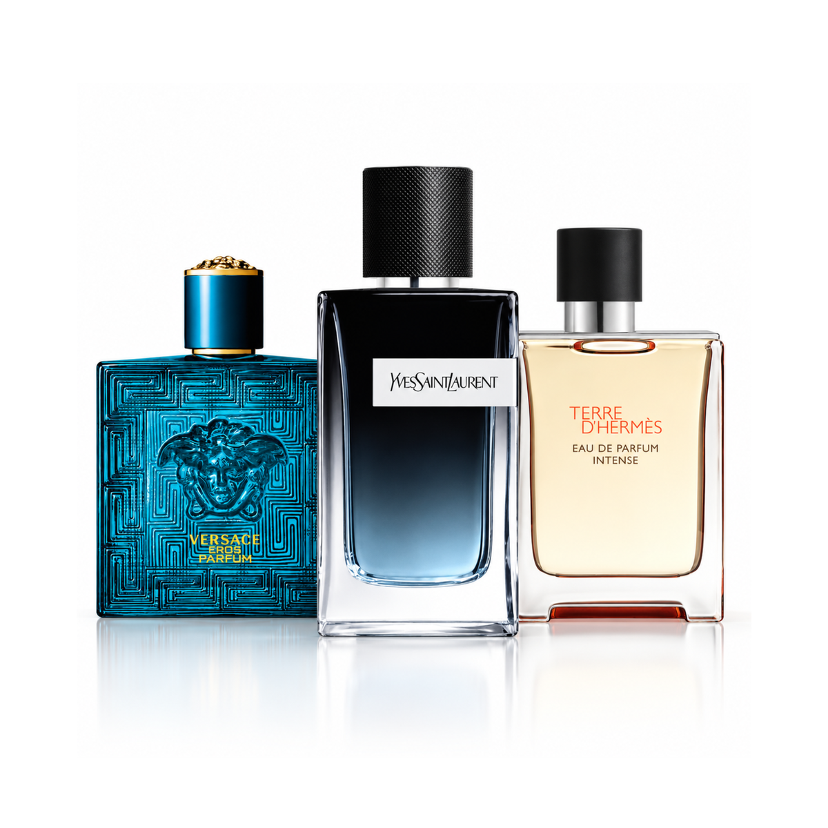 Zestaw 3 perfum | Versace Eros Eau de Toilette – 200 ml | YSL Y Eau de Parfum – 200 ml | Terre d'Hermès Eau de Parfum Intense – 175 ml